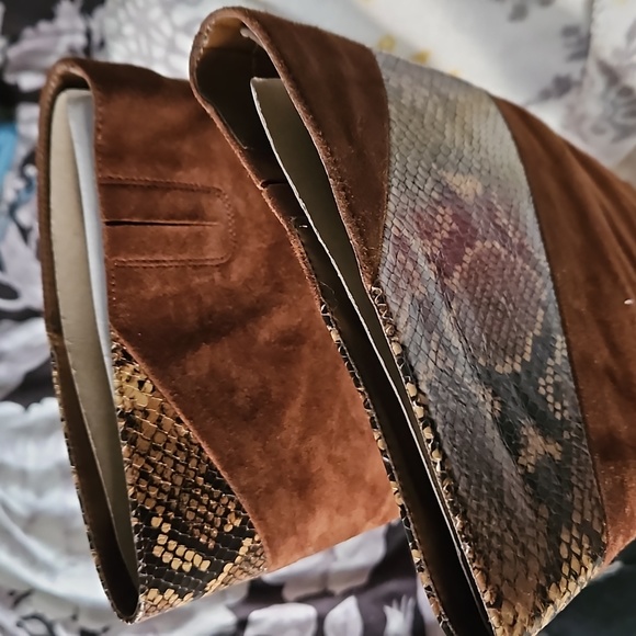 Sam Edelman knee high boots size 7 Brown suede with Snake skin - Picture 2 of 6